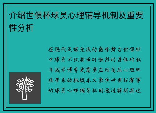 介绍世俱杯球员心理辅导机制及重要性分析